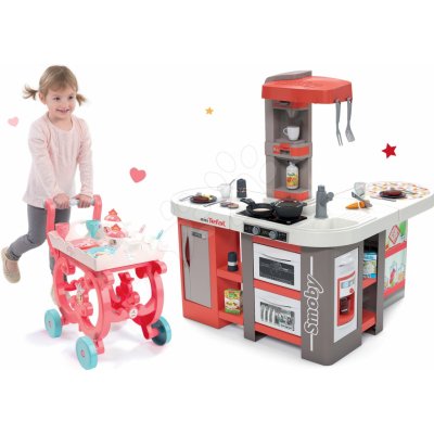 Smoby Set kuchyňka elektronická Tefal Studio 360° XXL Bubble mrkvová a servírovací vozík Princezny XL Tea Trolley