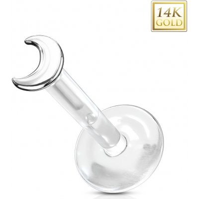 Šperky eshop piercing z bílého zlata do ucha labret průhledný Bioflex půlměsíc S1GG251.11