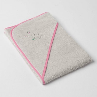 Veba LOTA osuška s kapucí olověná s výšivkou Králíček ušáček růžová lemovka 75x75 cm – Hledejceny.cz