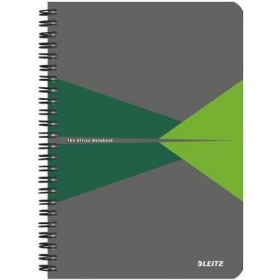 Leitz blok "Office", šedo-zelená, drátěná kroužková vazba, A5, čtverečkovaný, plastový povrch 90 listů – Zboží Mobilmania