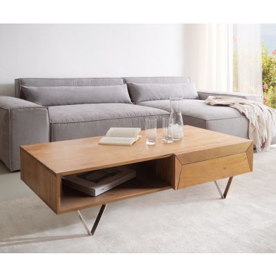 Delife Kayu 115x60 cm akácie přírodní 2 zásuvky podnož ve tvaru V nerezová ocel – Zboží Mobilmania