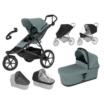 Thule Set 7v1 Urban Glide 3 Mid blue 2024 + pláštěnka + ochranná síť + madlo + korba Mid blue + pláštěnka + ochranná síť na korbu