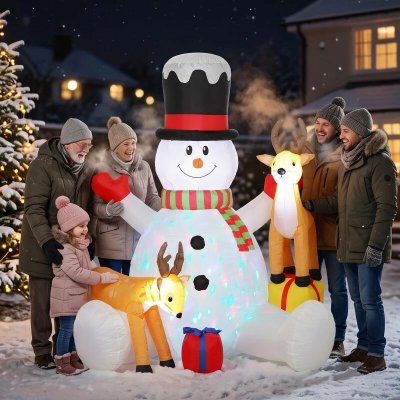 Outsunny Nafukovací sněhulák se 2 soby | bílý – Hledejceny.cz