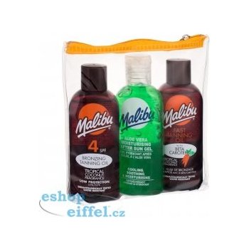 Malibu Sun Travel suchý olej na opalování SPF15 100 ml + suchý olej na opalování SPF10 100 ml + gel po opalování Aloe Vera 100 ml dárková sada