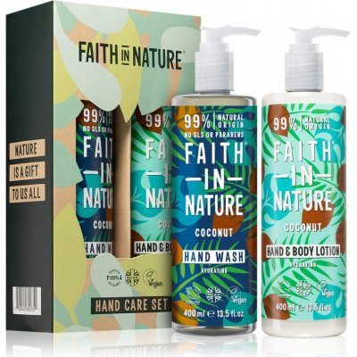 Faith In Nature Hand Care Coconut tekuté mýdlo na ruce s hydratačním účinkem 400 ml + Coconut hydratační mléko na ruce a tělo 400 ml dárková sada – Zboží Mobilmania