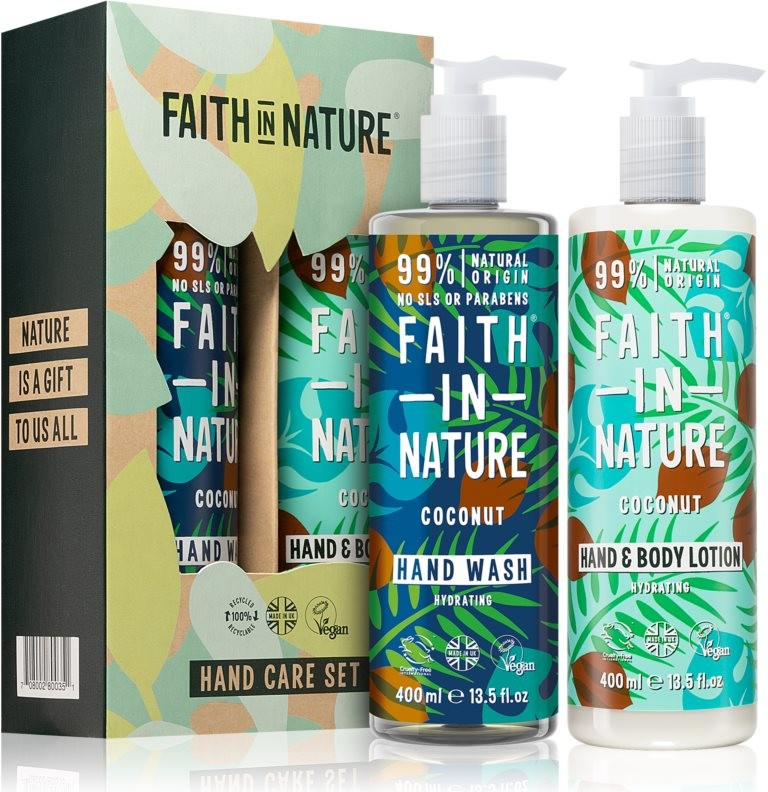 Faith In Nature Hand Care Coconut tekuté mýdlo na ruce s hydratačním účinkem 400 ml + Coconut hydratační mléko na ruce a tělo 400 ml dárková sada