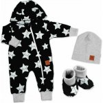 Baby Nellys Rostoucí teplákový overal pro miminko čepice botky 3D Nature Star černý – Sleviste.cz