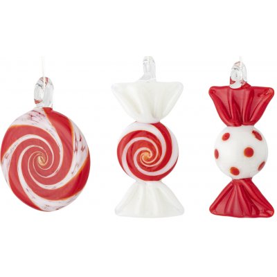 Sada vánočních ozdob ve tvaru karamelek Bloomingville FESTIVE, 3ks | bílá, červená – Hledejceny.cz
