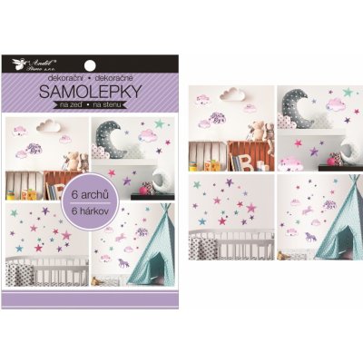 Anděl Samolepky na zeď v bloku jednorožci hvězdy 16 x 23 cm 6 listů 15054 – Sleviste.cz