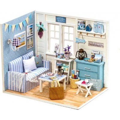 KIK Dřevěný domeček pro panenky obývací pokoj LED DIY model 3016 – Zboží Dáma