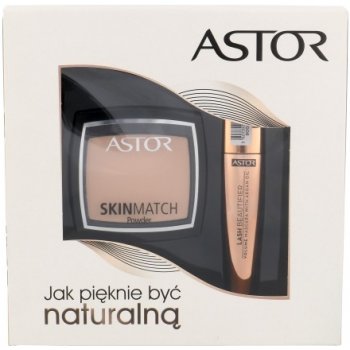 Astor Lash Beautifier Volume Mascara With Argan Oil 10 ml + Skin Match Powder 100 Ivory 800 Black 7 g dárková sada