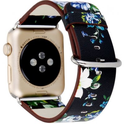 eses Kožený květinový řemínek pro Apple Watch - Černý a modrý 38mm, 40mm, 41mm