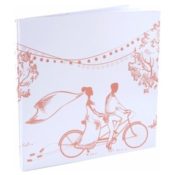 Kniha hostů novomanželé na dvojkole růžovozlatá 24 x 24 cm 20 listů