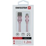 Swissten 71521205 USB 2.0 typ A na C, USB 2.0, zástrčka A - zástrčka C, opletený, 1,2m, růžovo-zlatý – Zbozi.Blesk.cz
