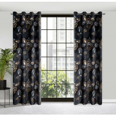 HOTOVÝ ZÁVĚS/LIMITED COLLECTION/PEONIA2/ 140X250 KOV.KROUŽKY ČERNÁ+ŠEDÁ – Sleviste.cz