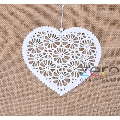 Srdce s květy dřevěné závěsné 20x18,2 cm - bílé – Zboží Dáma