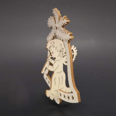 AMADEA Dřevěná ozdoba 3D zvonek anděl s píšťalou 9 cm – Hledejceny.cz