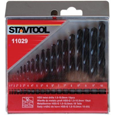 STAVTOOL Sada vrtáků do kovu černé HSS-R | 1-10 mm 19 dílů, PVC obal – Zbozi.Blesk.cz