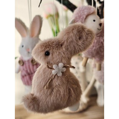 Růžový plyšový závěsný velikonoční králíček s kytičkou Magiccal 7*3*10 cm – Hledejceny.cz