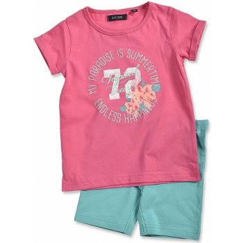 Blue Seven dětská souprava růžové tričko a zelené kraťasy Tropical