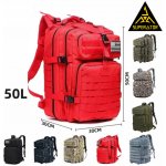 Taktický vojenský batoh 50l, kvalitní, voděodolný, outdoor. Nášivka vlajka USA na suchý zip. Velcro patch 3D. Barva: Červená – Zboží Dáma