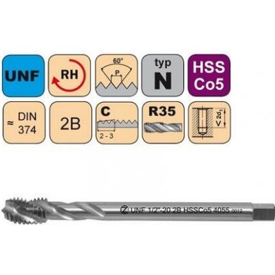 NÁSTROJE CZ Závitník strojní UNF 3/4"-16 2B HSSCo5 DIN 374 RSP35 - 4055 - CZZ4055-UNF-3/4"-16-2B – Zboží Mobilmania