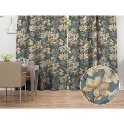 Biante Dekorační závěs Porto PRT-005 Květy a listy na tmavě modrém - šířka 270 cm 270x260 cm – Zboží Mobilmania