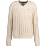 Gant Shield Relaxed Cable V-neck bílá – Zboží Dáma