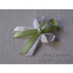 Svatební vývazek bílý s perličkou - světlá khaki 3127 – Sleviste.cz