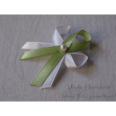 Svatební vývazek bílý s perličkou - světlá khaki 3127 – Sleviste.cz