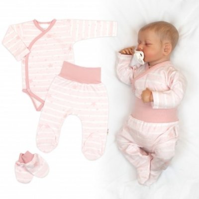 Baby Nellys Zavinovací body polodupačky rukavičky 3D bavlna Baby Star pastel rose – Zboží Dáma