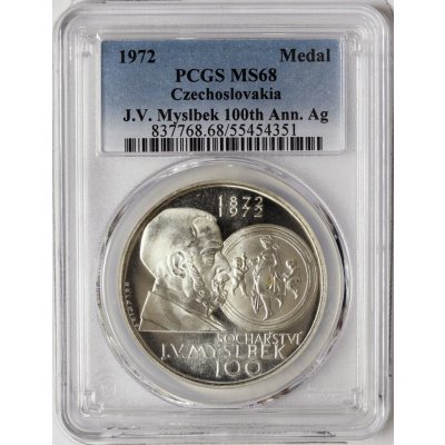 Mincovna Kremnica Československo stříbrná medaile J. V. Myslbek, 1972, MS 68 25 g – Zboží Dáma