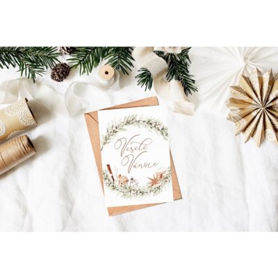 Vánoční otevírací přání s obálkou - Věnec – Zboží Mobilmania