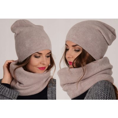 Fashionweek moderni zimní set čepice a šála pletený tunel ZIZI20 Béžový – Zboží Mobilmania