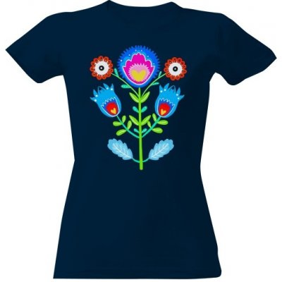 Tričko s potiskem Lidový folklór s květy Námořní modrá