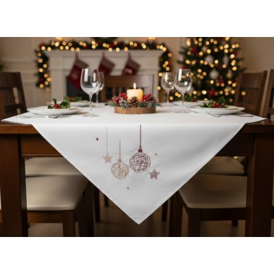 BBK Vánoční ubrus Christmas GLAM bílá vzor ozdoby 110x160 cm – Zboží Dáma