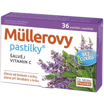 Dr. Müller Müllerovy pastilky šalvěj, vitamin C bez cukru zdravotnický prostředek při chřipce a nachlazení 36 ks – Zbozi.Blesk.cz