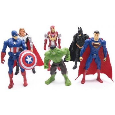 Figurky na dort Avengers, 6 ks, Iron man, Superman, Kapitán America, Hulk, Batman a Thor – Sleviste.cz