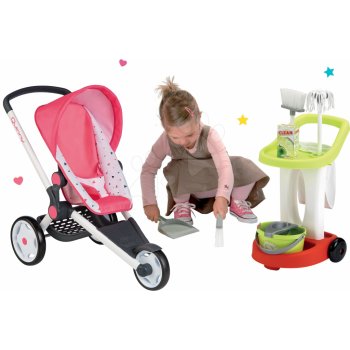 Smoby Set sportovní Trio Pastel Maxi Cosi&Quinny Jogger polohovatelný se stříškou a úklidový vozík s kbelíkem