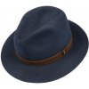 Klobouk Unisex modrý klobouk Borsalino s hnědým koženým páskem