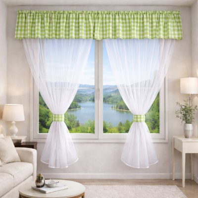 Voálový set s kanýrem Kanafas 2x 150x150 cm + kanýr 40x300 cm Jarně zelená - 1cm – Hledejceny.cz