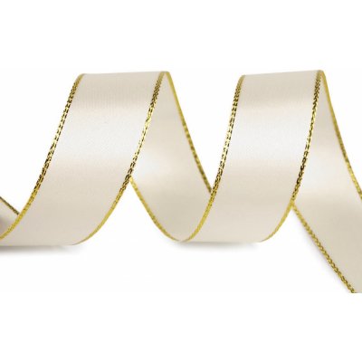 Atlasová stuha s lurexovým okrajem šíře 25 mm, střední, 101 krémová světlá zlatá – Hledejceny.cz
