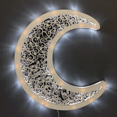AMADEA Dřevěná svítící dekorace měsíc s LED osvětlením 29 cm