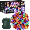 Vánoční osvětlení SPRINGOS LED světelný řetěz 10m 100LED 8 funkcí časovač 3xAA IP44 multicolor