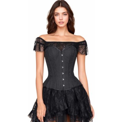 Korzety.cz Stahovací brokátový korzet pro pas černý – Zboží Dáma