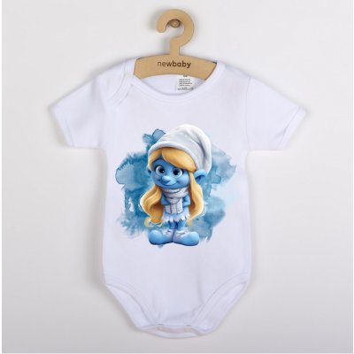New Baby Originální kojenecké body s krátkým rukávem Šmoulinka Smurfs Bílá