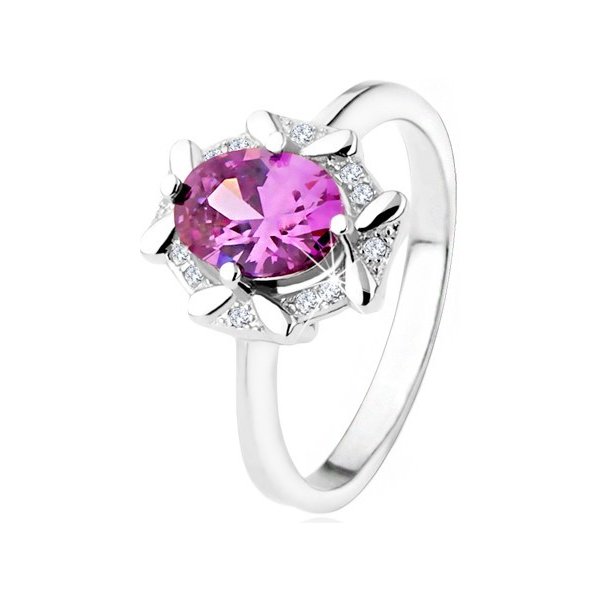 Šperky eshop zásnubní prsten ze stříbra 925 oválný fialový kamínek  zirkonový lem SP45.13 od 455 Kč - Heureka.cz