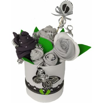 BabyDort plenkový dort neutrální kytice k narození miminka - textilní květinový flower box