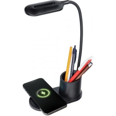 AppleMix Stolní lampička + bezdrátová nabíječka / nabíjecí podložka Qi + stojánek na tužky - černá – Zboží Mobilmania