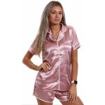 Růžové klasické luxusní pyžamo dámské ze saténu 1E8482 – Zboží Mobilmania